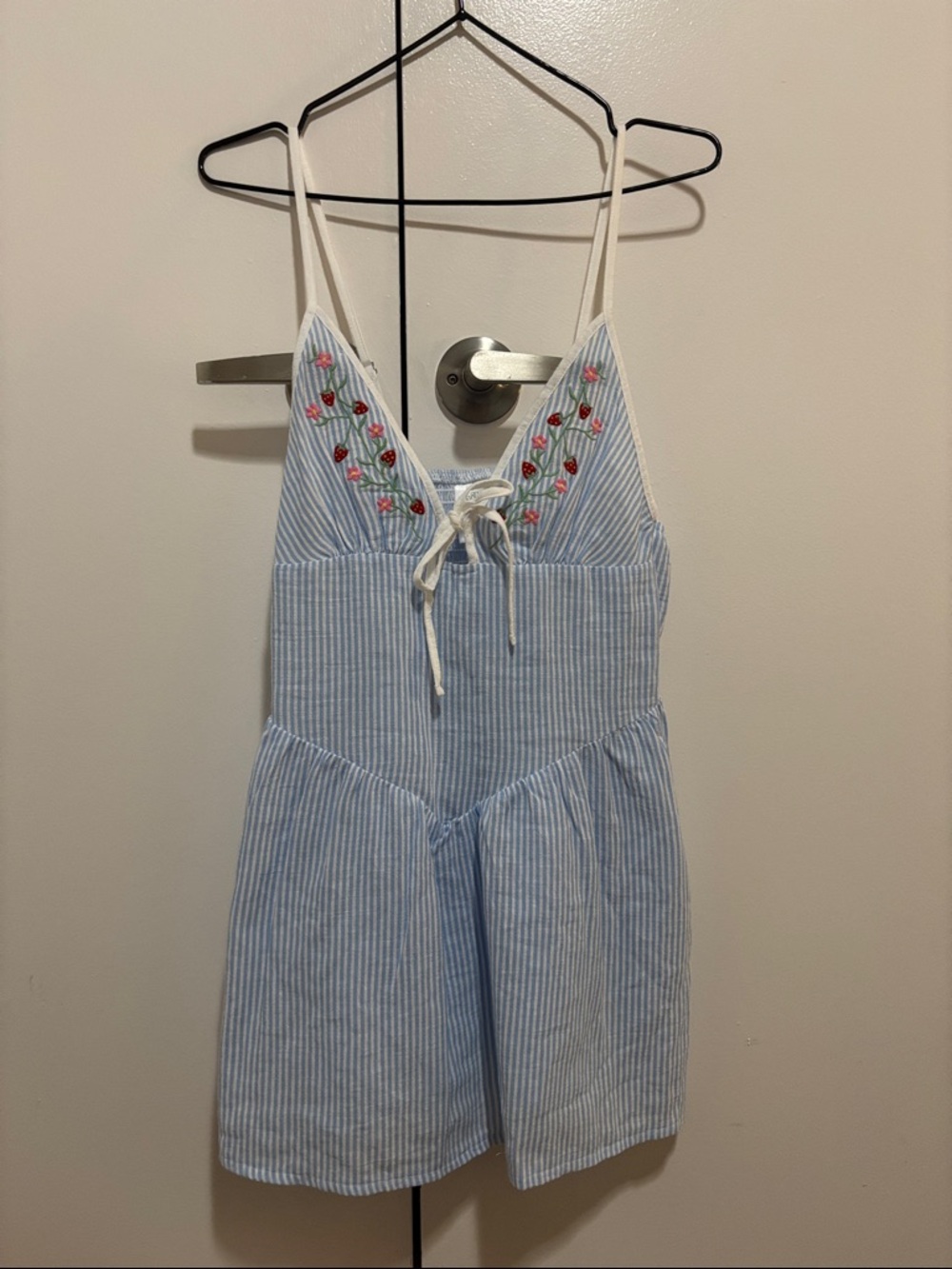 Wild Fable Baby Blue and White Striped Floral Mini Sun Dress